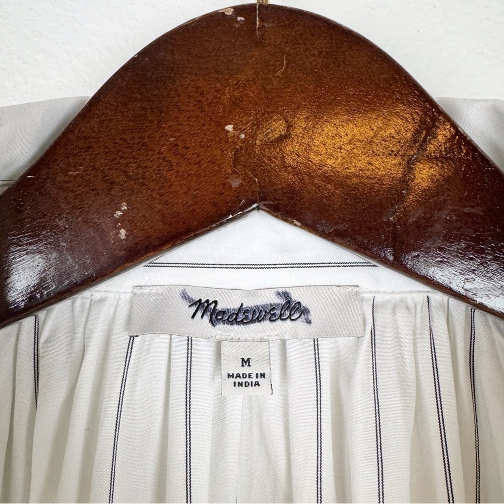 Madewell Shirred Bubble-Sleeve Button-Up Shirt Stripes White Size M NWT - Picture 7 of 8